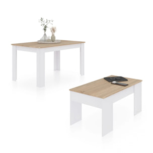 Pack mesa de comedor 123 y mesa de centro Vita Blanco Artik (Blanco Mate) - Roble Canadian