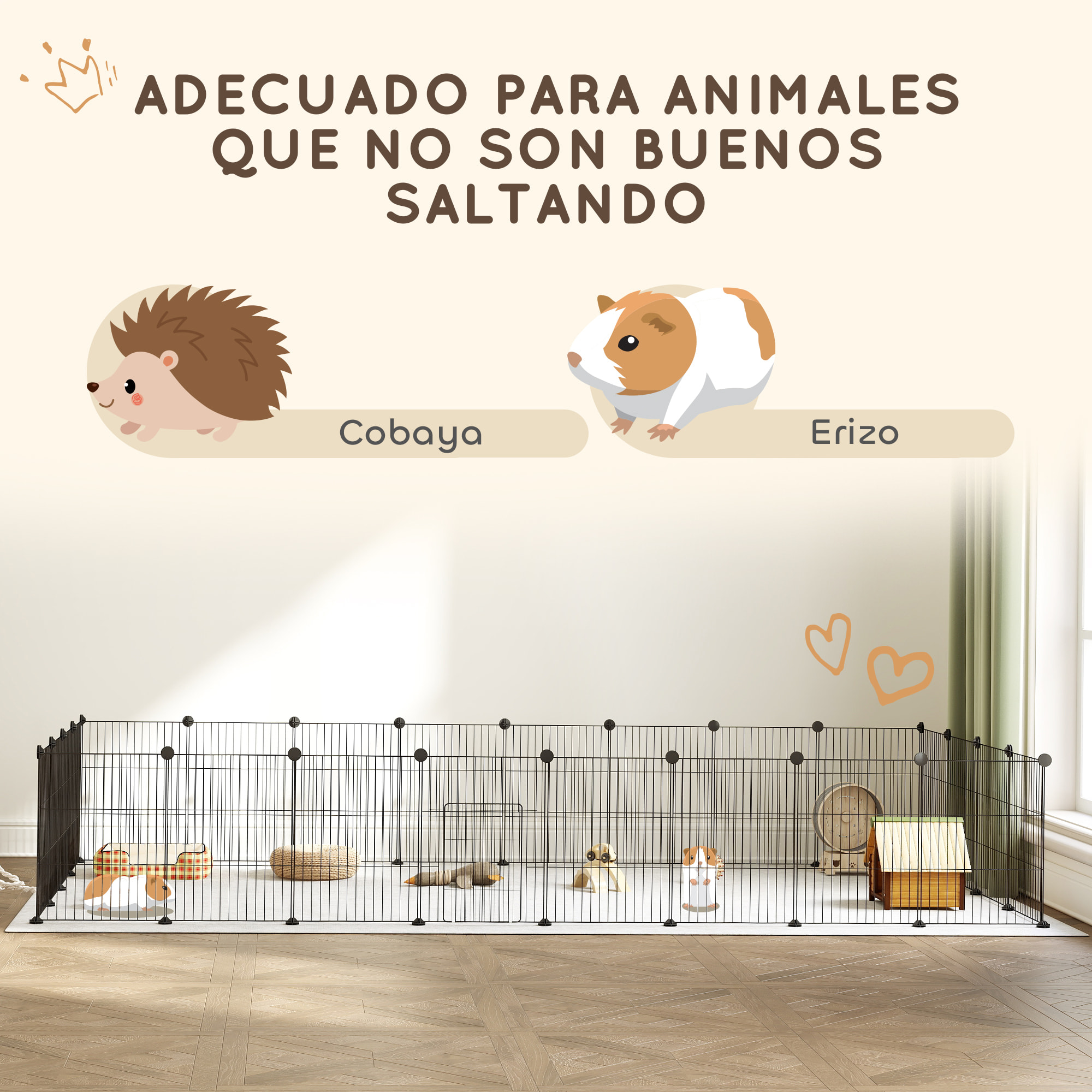 Valla Metálica para Mascotas de 24 Paneles, Jaula para Animales Pequeños, Forma Personalizable, Jaula para Conejos, Cobayas, Chinchillas, Gatitos, 120x60x80 cm, Negro