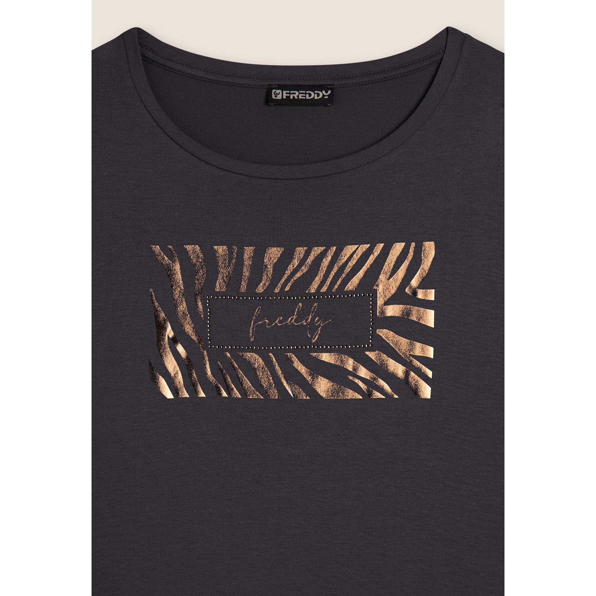 T-shirt donna manica lunga con logo strass