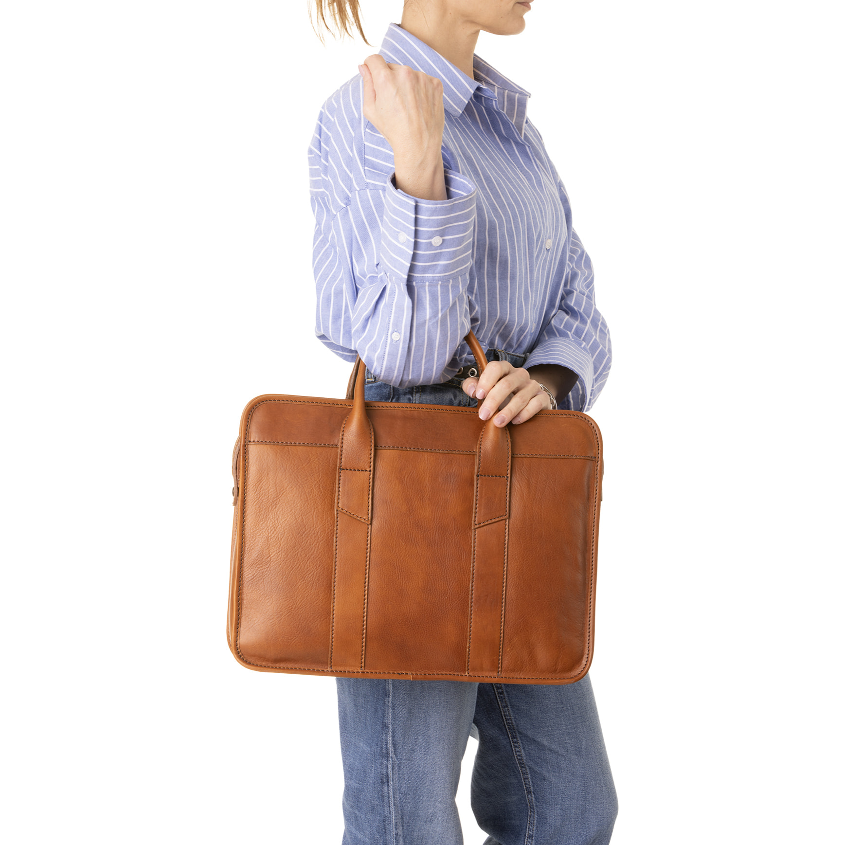 Borsa a mano  unisex In Vera pelle Made in Italy 40x30x8 cm