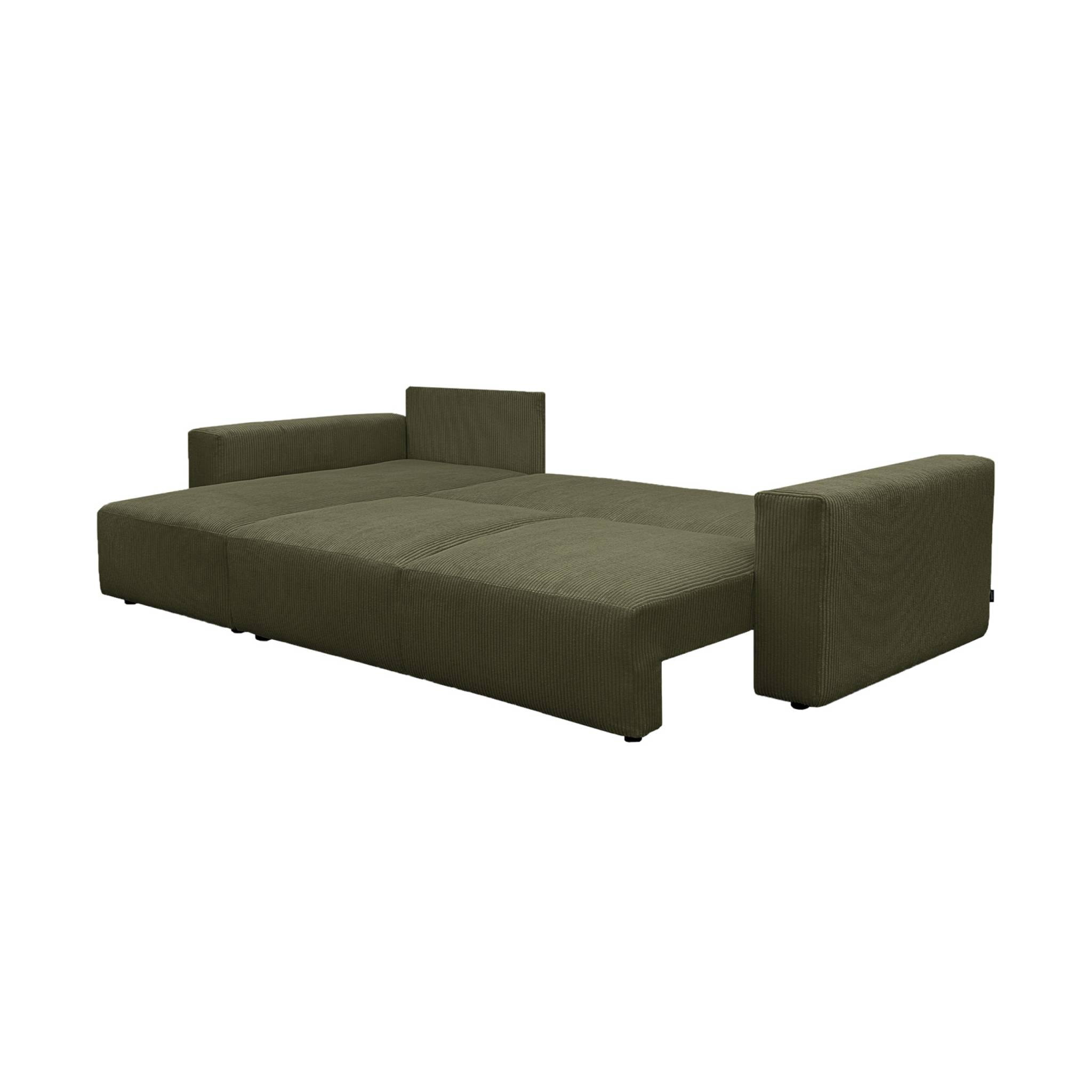 Canapé d'angle convertible réversible 5 places velours côtelé kaki avec coffre de rangement - Theo