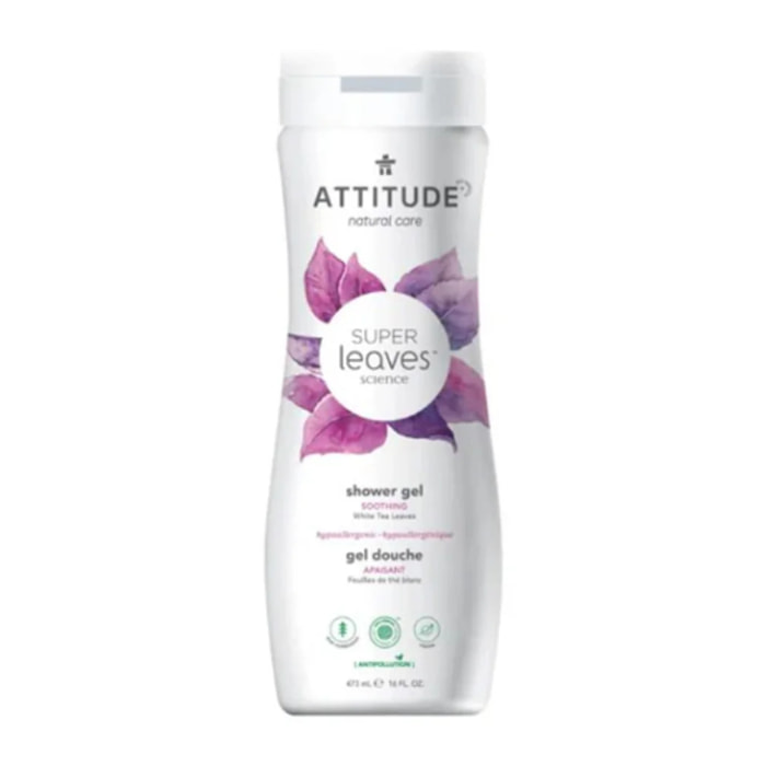 Super leaves Gel de ducha hidratante - Hojas de té blanco, Attitude, 473 ml