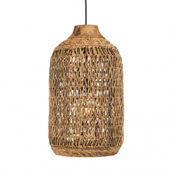 ALIDA - Suspension 30x30cm en abaca couleur naturelle et teck recyclé