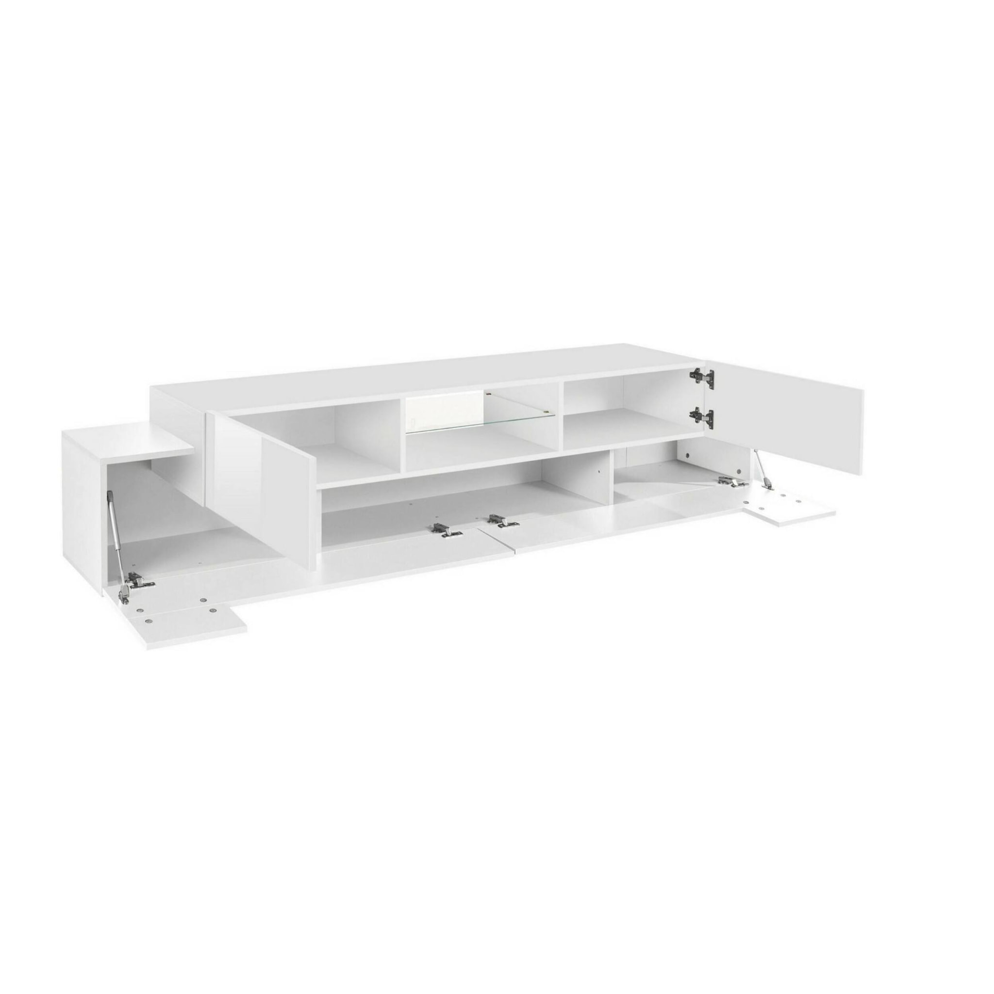 Mobile porta TV Vincenzo, Credenza bassa da soggiorno, Base porta TV, 100% Made in Italy, cm 220x40h51, Bianco lucido