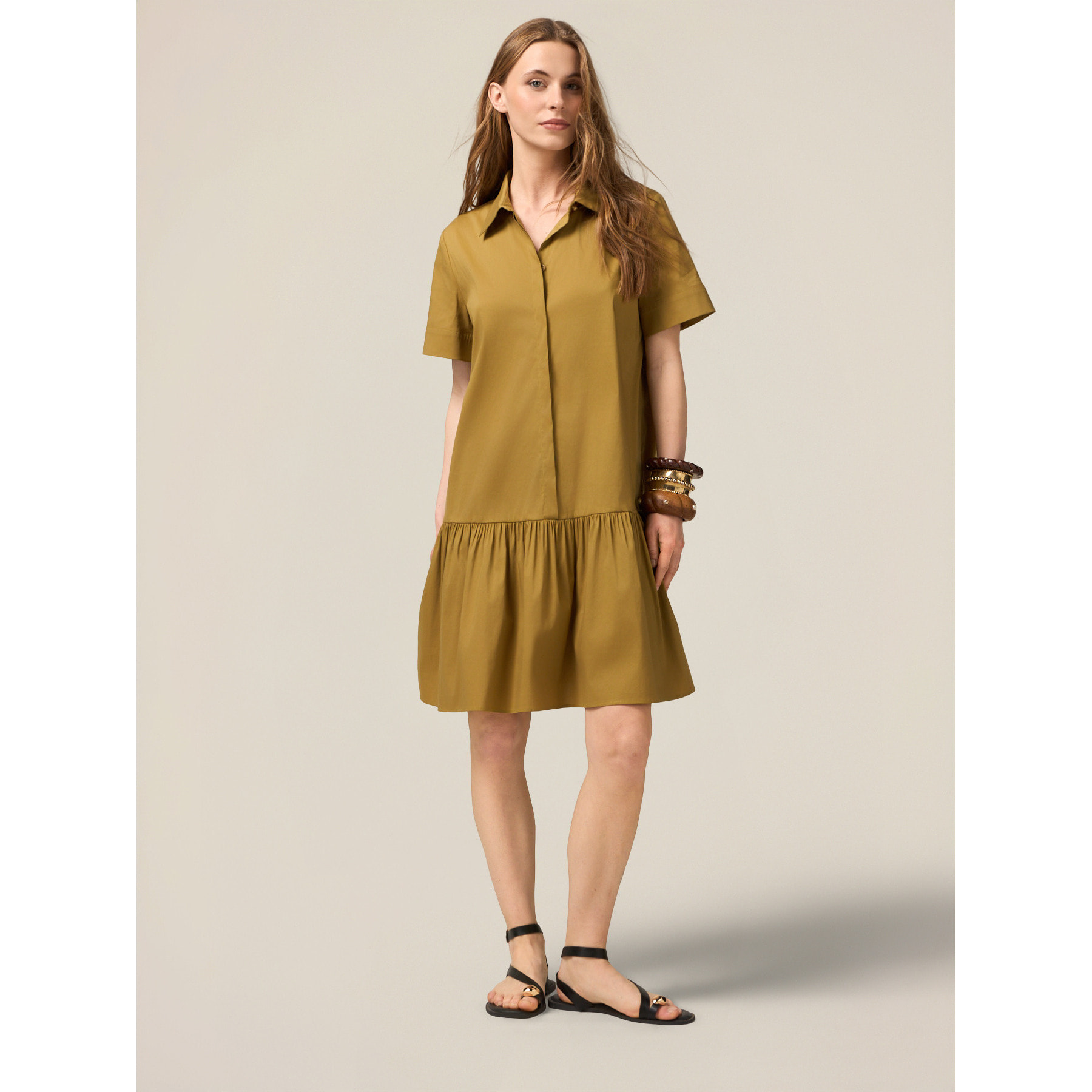 Oltre - Vestido camisero con volante - Verde