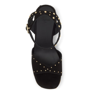 Sandalia Fruamba en ante con tachuelas y tacón de yute tintado