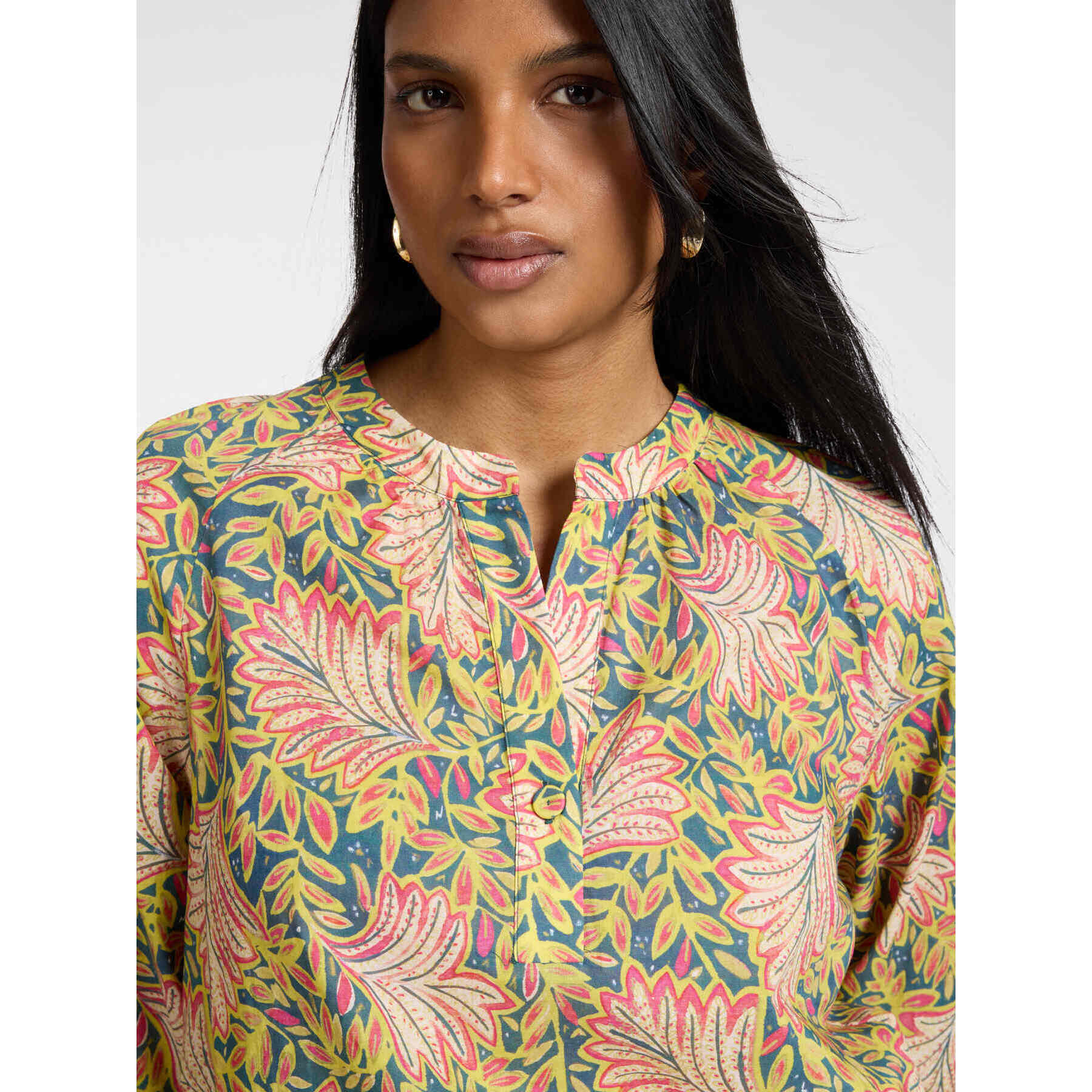 Elena Mirò - Blusa stampata mussola in cotone - Giallo