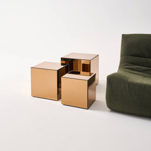 Table cubique miroir ambre. bout de canapé. table d'appoint cube miroir 40cm