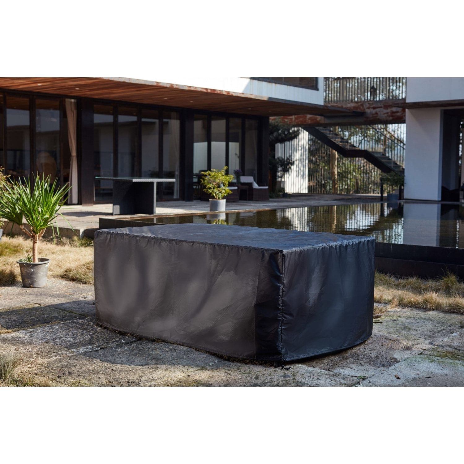 Salon de jardin 10 places marron/blanc + housse de protection REGINA