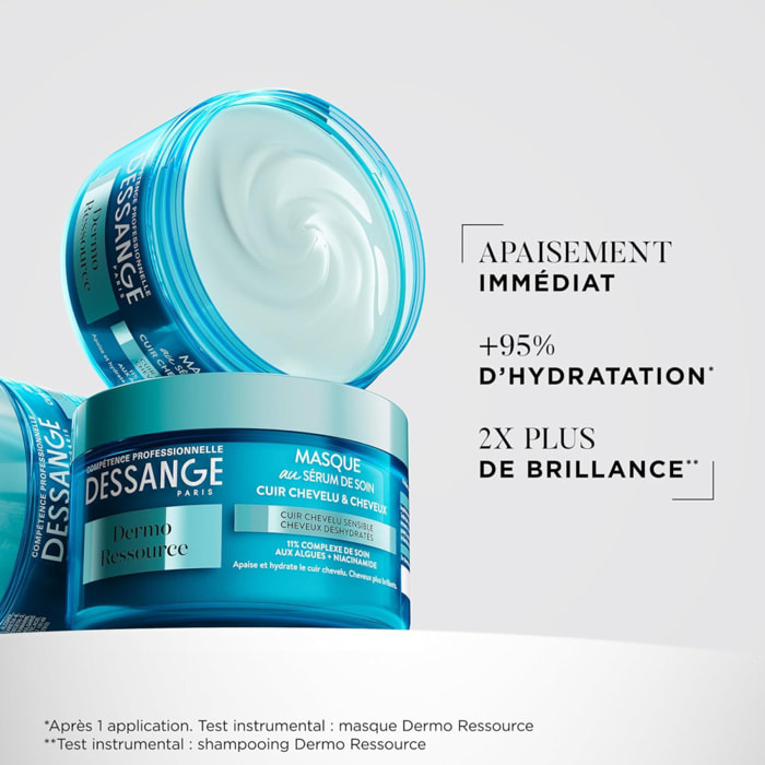 Dessange Dermo Ressource Masque au Sérum de Soin Hydra-Apaisant Cuir Chevelu Sensible, Cheveux Déshydratés 250ml