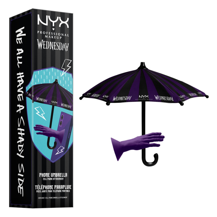 NYX Professional Makeup x Wednesday, Mini Parapluie pour Téléphone, Accessoire, Édition Limitée, Compatible avec tous les téléph