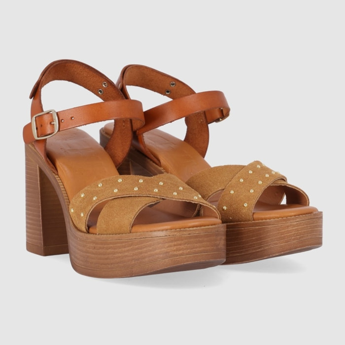 Sandalias de Serraje - Cuero - Tacón: 9 cm