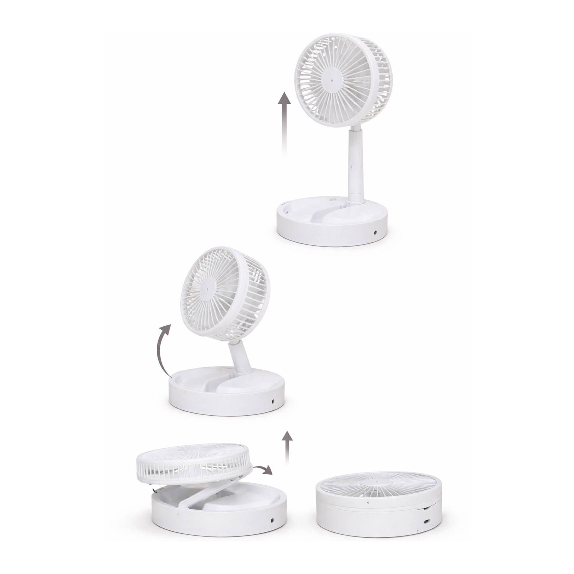 Ventilador USB plegable, Ø16,5cm, 3 velocidades, batería 1200mAh, blanco