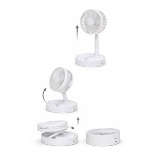 Ventilador USB plegable, Ø16,5cm, 3 velocidades, batería 1200mAh, blanco
