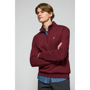 Sudadera de media cremallera granate con logo bordado Rigby Go