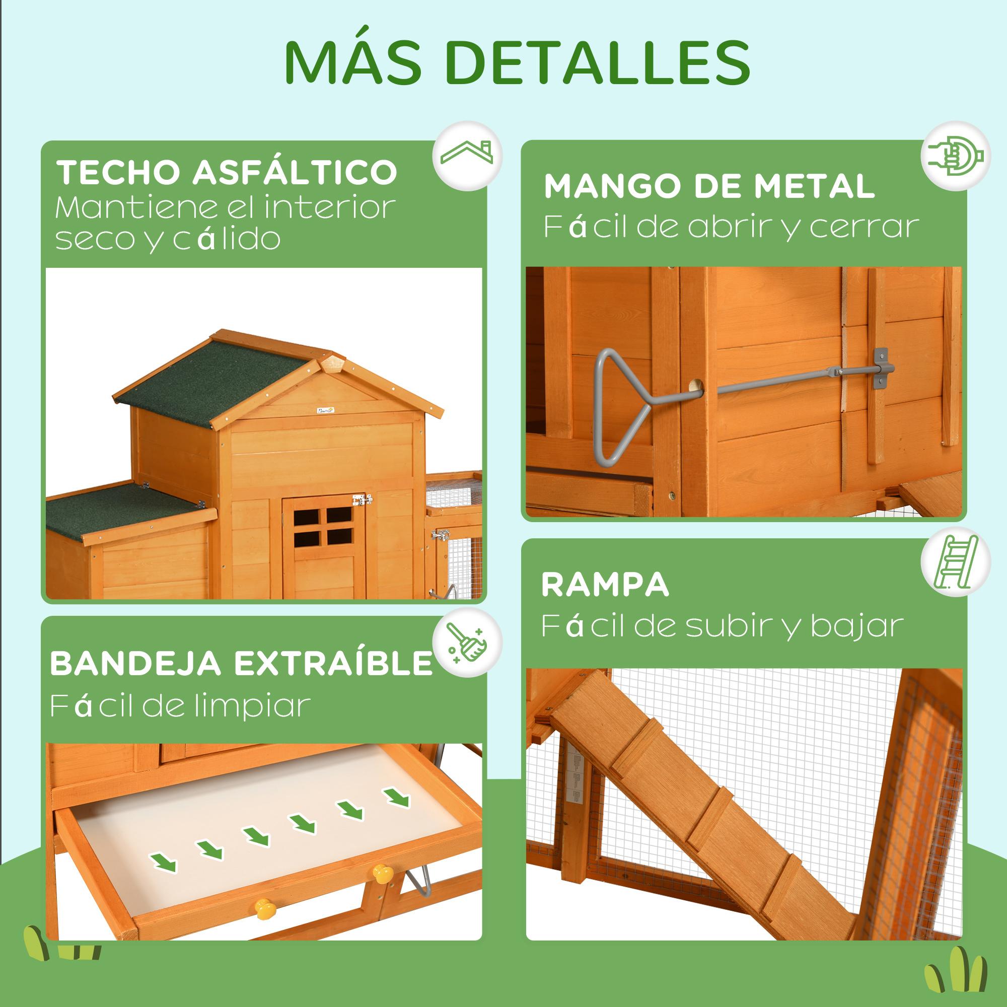 Gallinero Exterior de Madera 297,5x68x118 cm Jaula Grande para 3-6 Gallinas con Techo Asfáltico Corral Metálico Puerta de Pestillo Nido Bandeja Extraíble y Rampa Natural