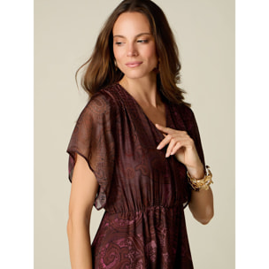 Oltre - Vestito flare in chiffon misto seta fantasia - Marrone