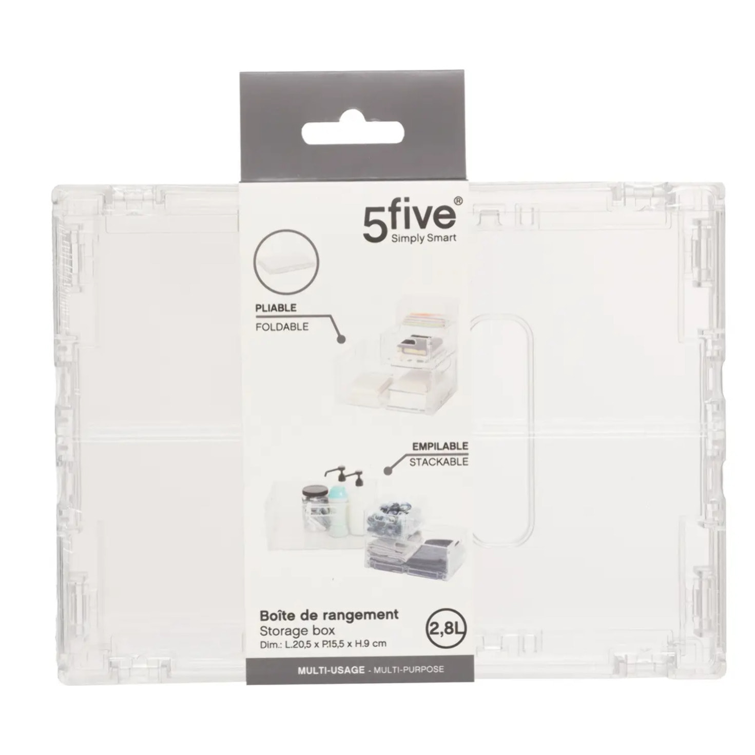 Boîte de rangement "Fold'n'Box" en plastique gris 2,8L