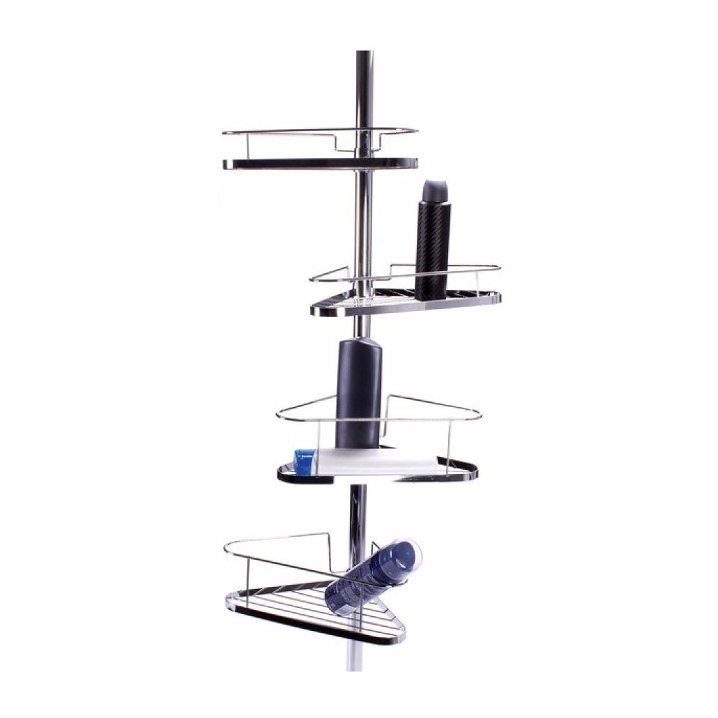 Etagère de douche d'angle auto-portée 145-250cm Acier Chromé telecscopique - sans perçage - 4 tablettes MSV