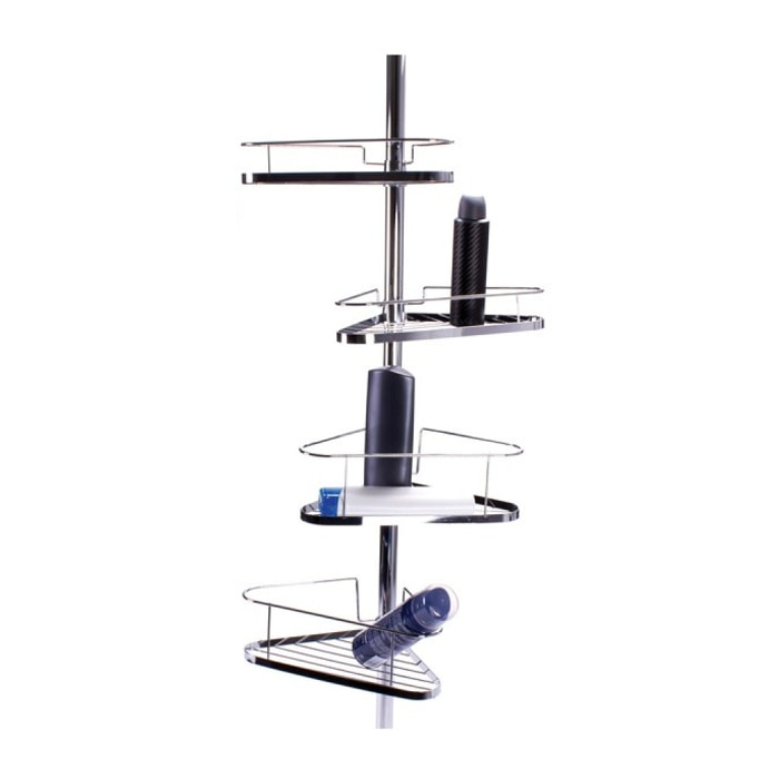 Etagère de douche d'angle auto-portée 145-250cm Acier Chromé telecscopique - sans perçage - 4 tablettes MSV