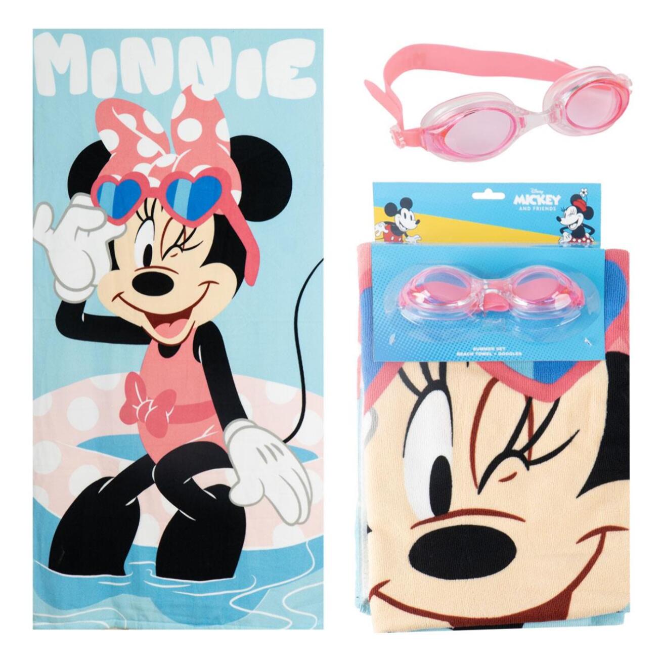 Set de Toalla y Gafas de Natación de Minnie - 24x34x6 cm - Color:Azul
