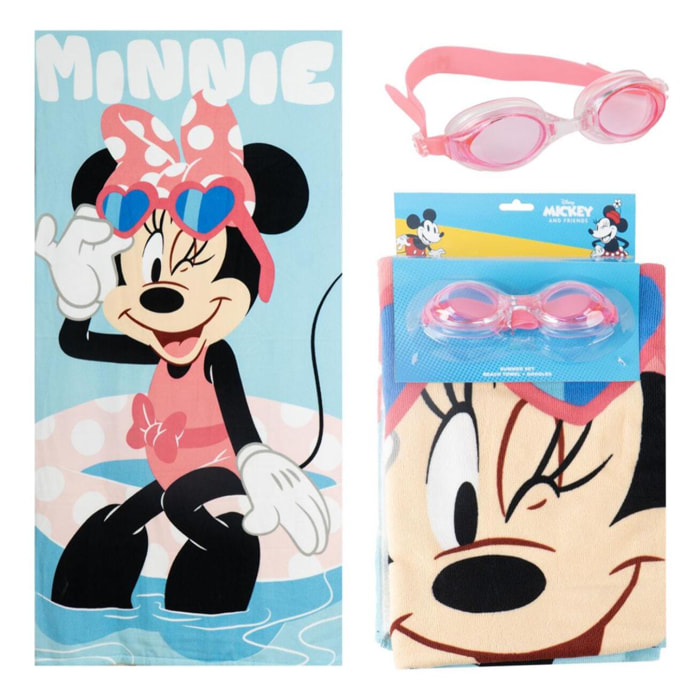 Set de Toalla y Gafas de Natación de Minnie - 24x34x6 cm - Color:Azul