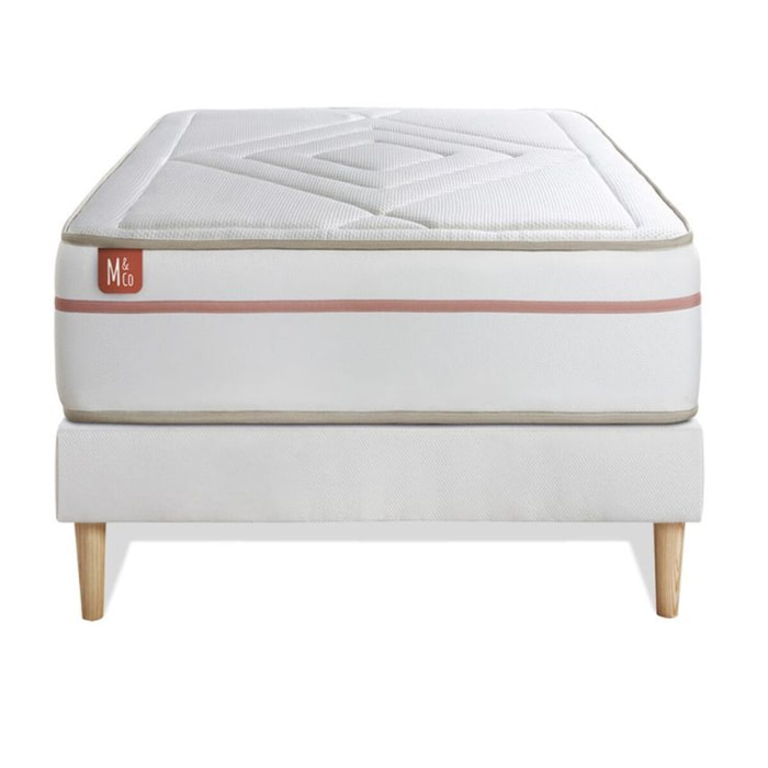 Ensemble Matelas Le Paisible - 24cm - Mémoire de forme - Matériaux éco-responsable - Sommier kit Blanc