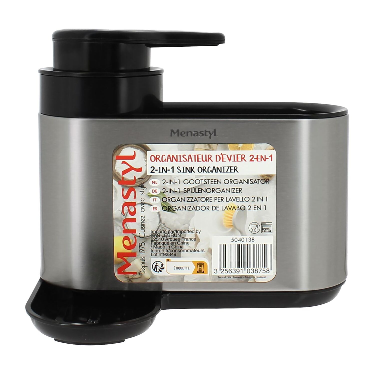 Organisateur d'évier et porte savon en acier inoxydable