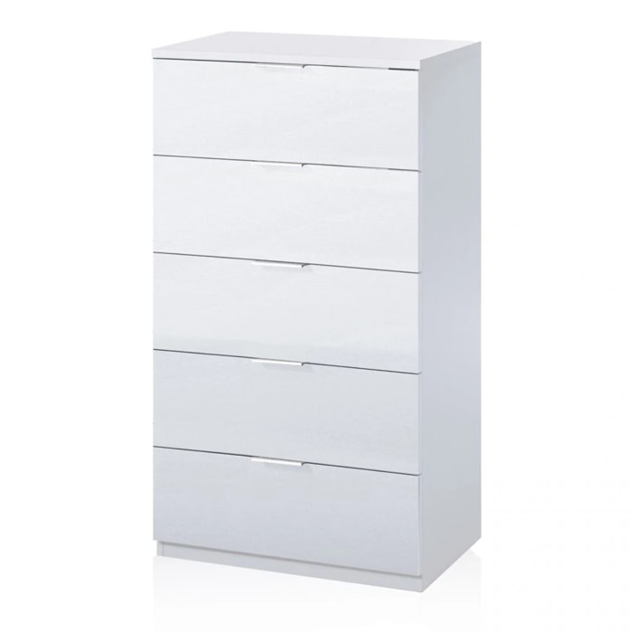 Cómoda de 5 cajones formato vertical en blanco mate 60x110 cm Akari Blanco Artik (Blanco Mate)