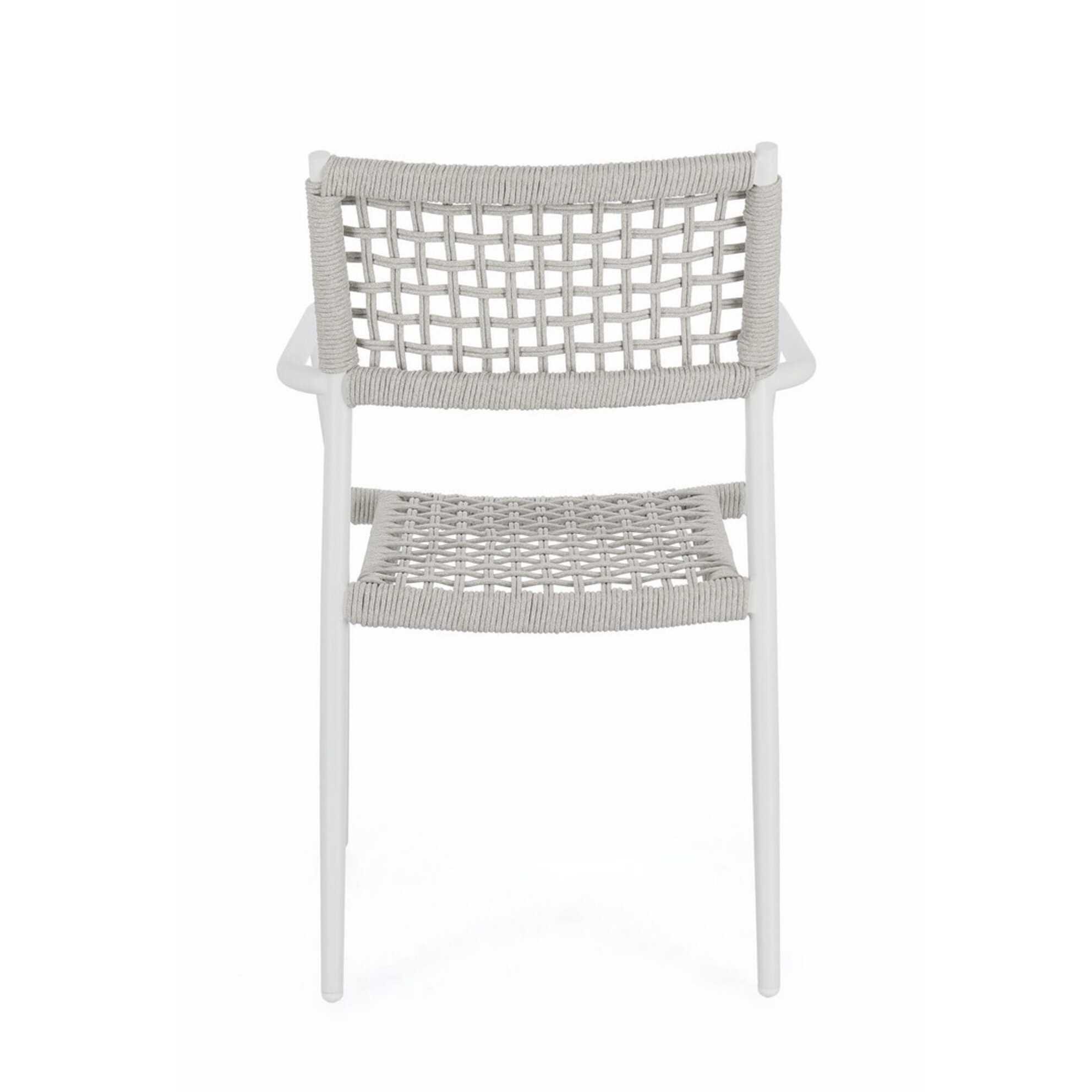 Set di 4 sedie con braccioli BLANES in alluminio bianco e corda grigio