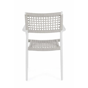 Set di 4 sedie con braccioli BLANES in alluminio bianco e corda grigio