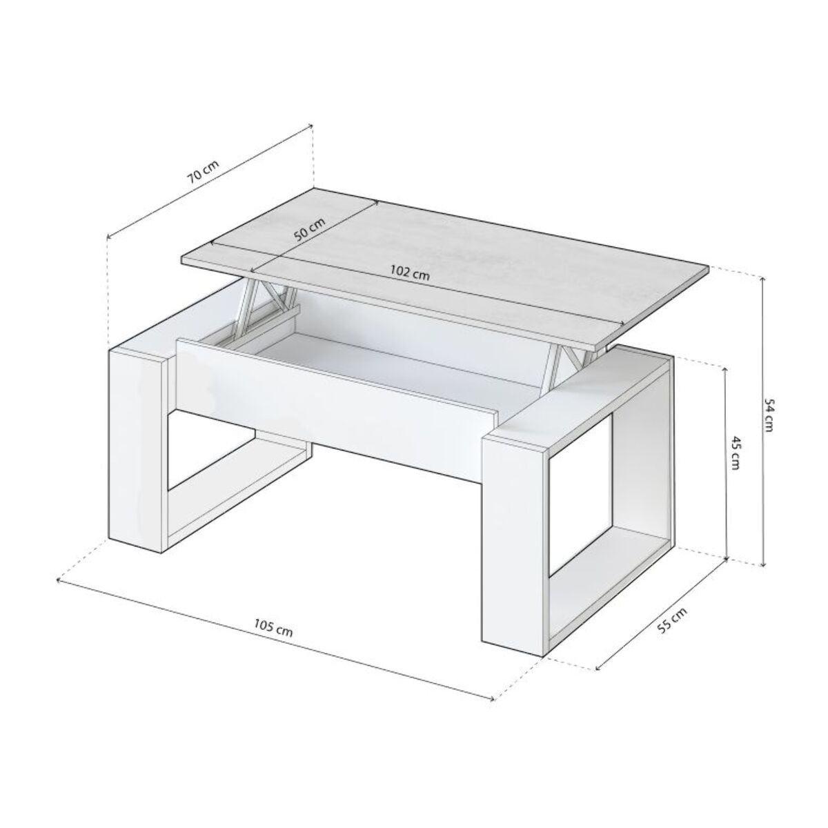 Mesa de centro elevable Neo Blanco Artik (Blanco Mate) - Gris Cemento