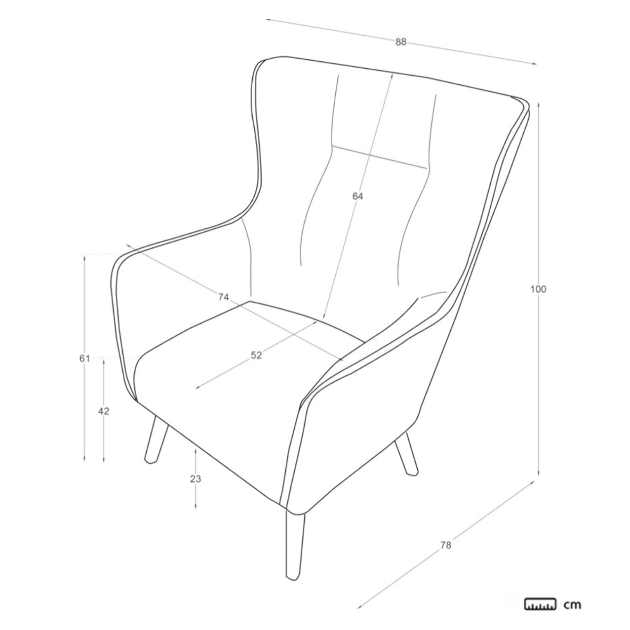 Fauteuil Visby -tissu et bois-couleur beige 88 x 100 x 78 cm