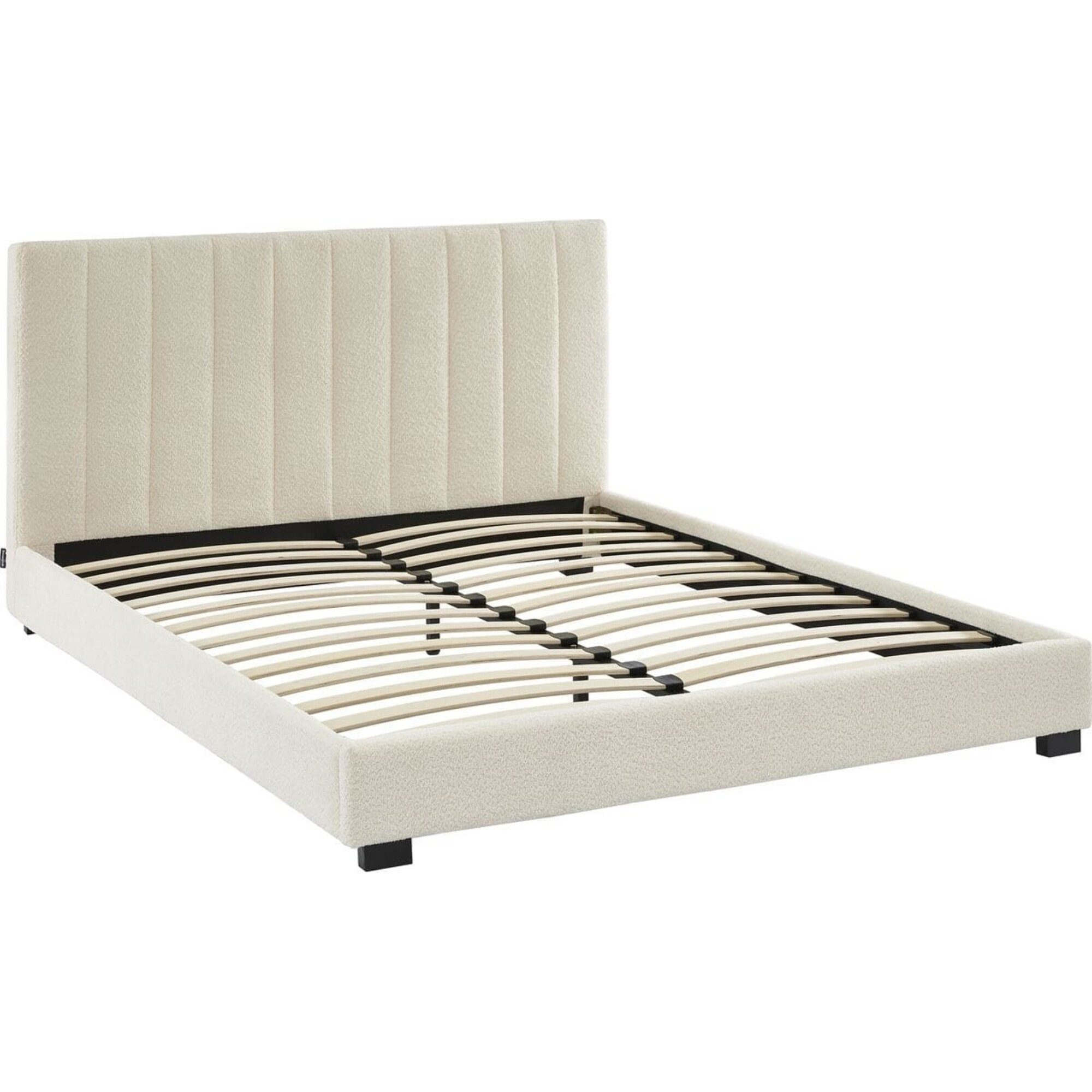 Lit en tissu bouclé + Matelas double confort - WILLIAM & DUAL CONFORT