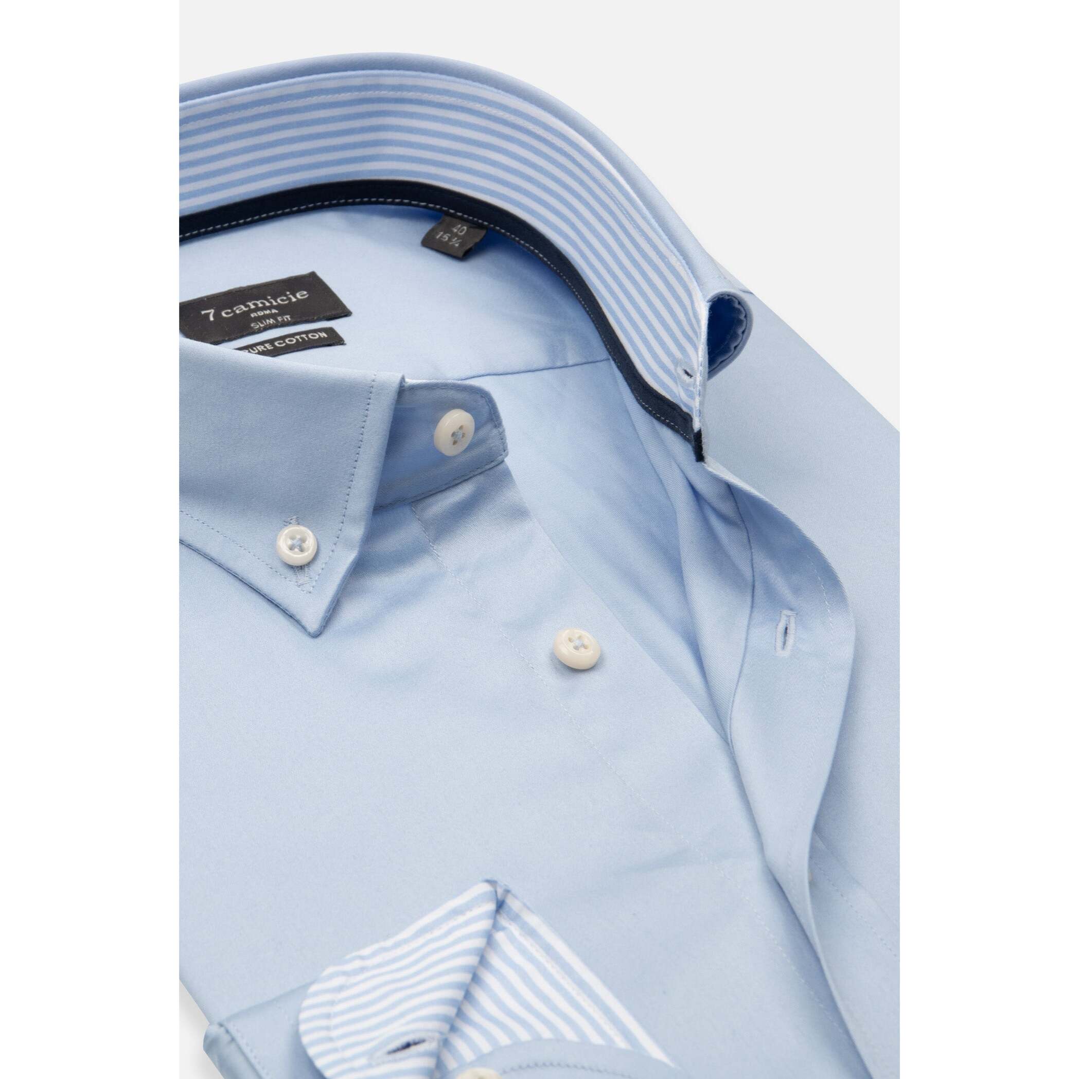 camicia uomo 1 bottone button down slim Satin Unito Celeste