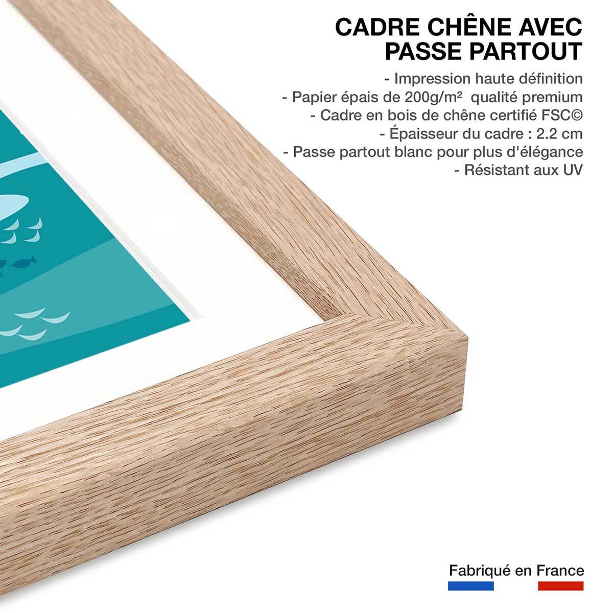 Affiche Noirmoutier Affiche + cadre en bois - Chêne