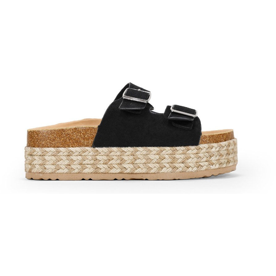 Sandalias de plataforma negras con suela de esparto bicolor