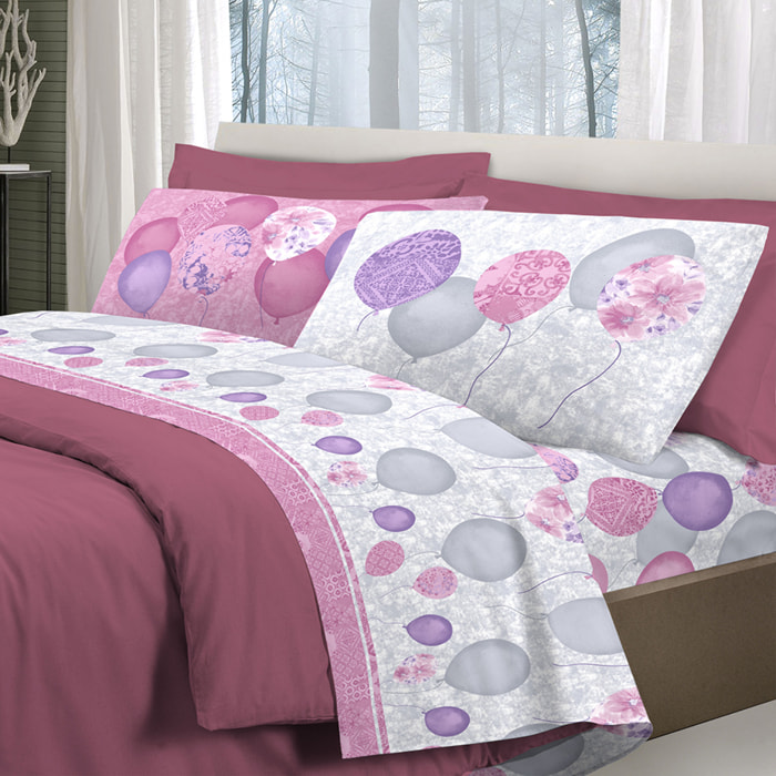 Completo letto palloncini rosa 100% cotone