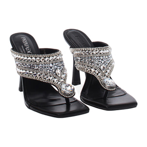 Mules punta abierta negro-plata tacón 10 cm