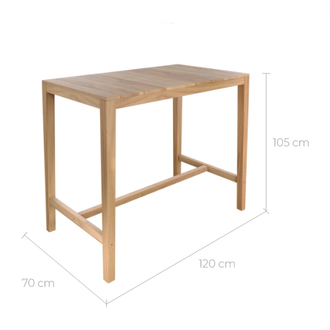 Table de bar d'extérieur 120 cm en bois de teck massif - Tunga