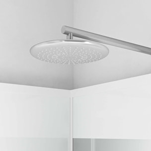 Cabine de Douche Carrée 90x90cm Porte Pivotante - Blanche - Bande Effet Miroir - SQUARE STRIPE