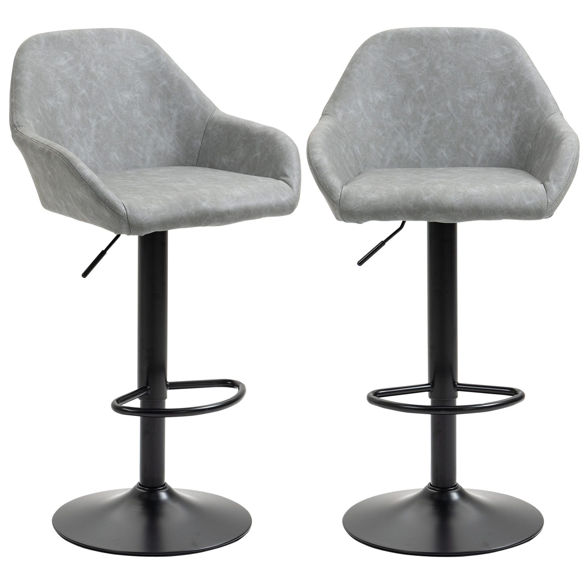 Lot de 2 tabourets de bar design - chaises de bar réglables pivotantes - acier noir synthétique effet vieilli