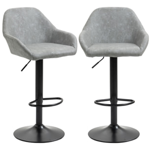 Lot de 2 tabourets de bar design - chaises de bar réglables pivotantes - acier noir synthétique effet vieilli