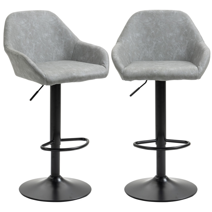 Lot de 2 tabourets de bar design - chaises de bar réglables pivotantes - acier noir synthétique effet vieilli