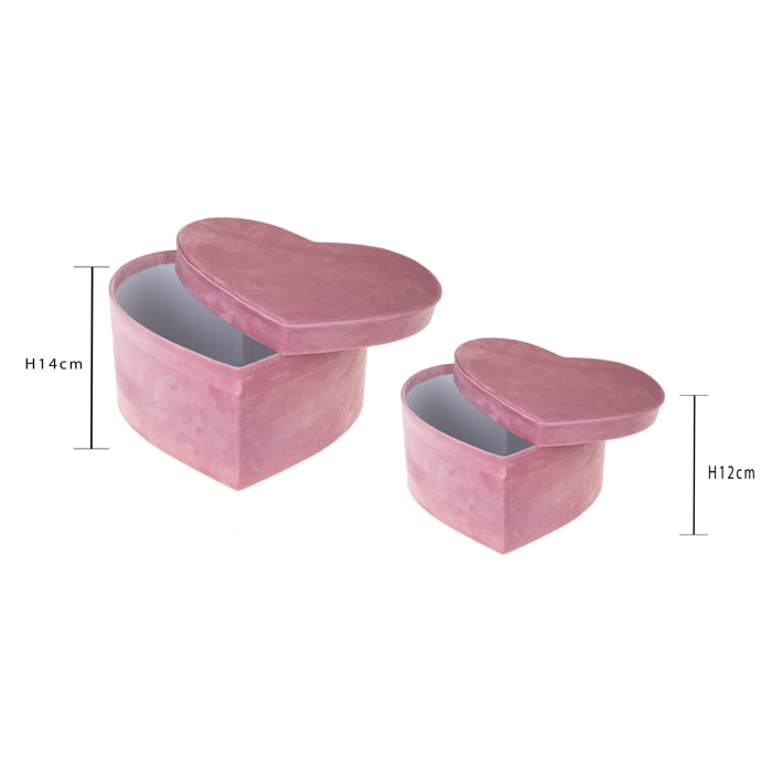 Set di 2 Scat.Cuore 27+25 Cm Velluto - Pezzi 1 - 27X14X23,5cm - Colore: Rosa - Bianchi Dino - Decorazioni Varie