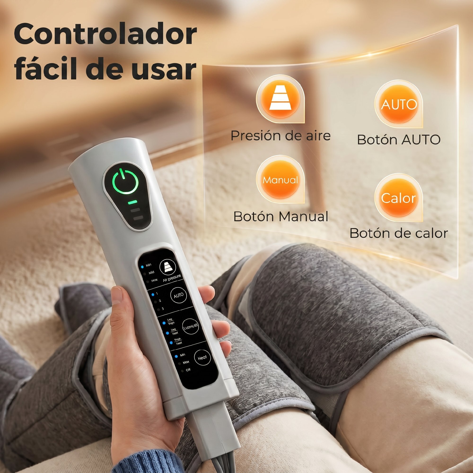 Masajeador de Piernas con Calor y Compresión de Aire, Presoterapia para Casa, 3 Modos, para Pantorrillas, Muslos y Pies, Alivio de la Fatiga para Mujer y Hombre