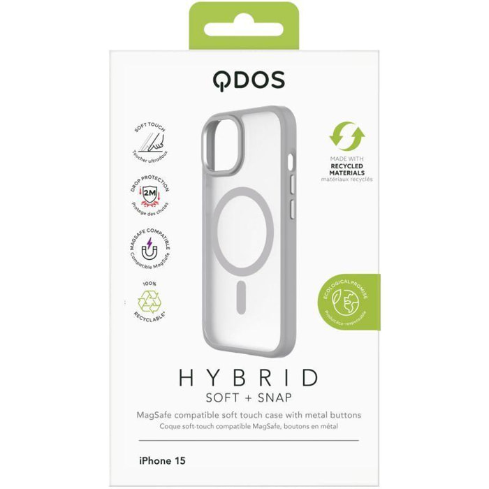 Coque bumper QDOS Iphone 15 Hybrid soft SNAP MagSafe blanc