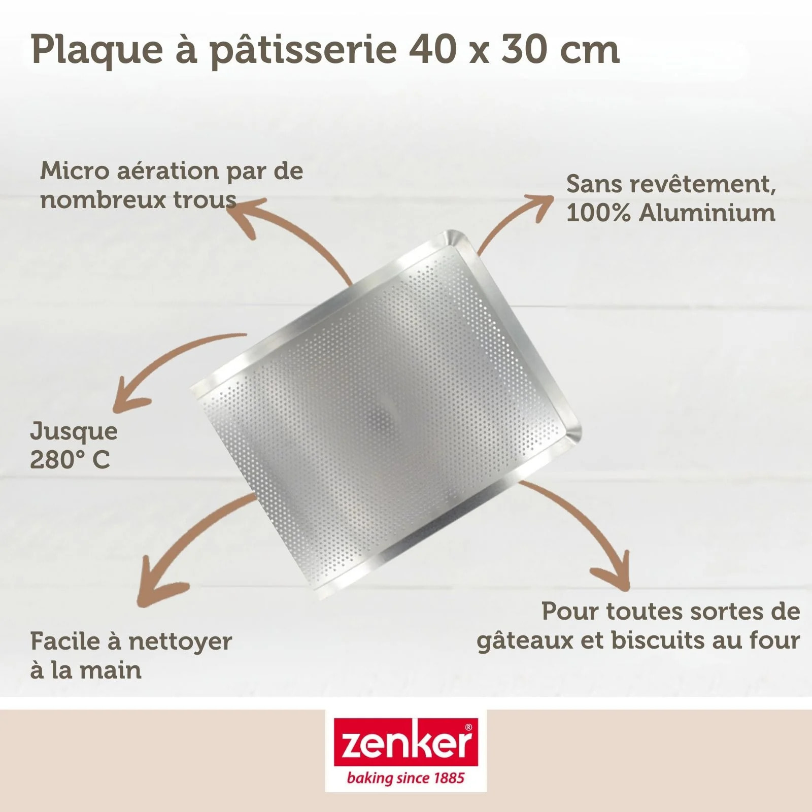 Plaque à pâtisserie perforée 40 x 30 cm en alu 18/10 Zenker Special Cooking