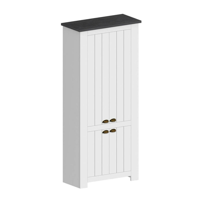 Scarpiera Shirley, Porta scarpe salvaspazio a 4 ante, Armadio multifunzione da ingresso, 84x42h200 cm, Bianco e Ardesia