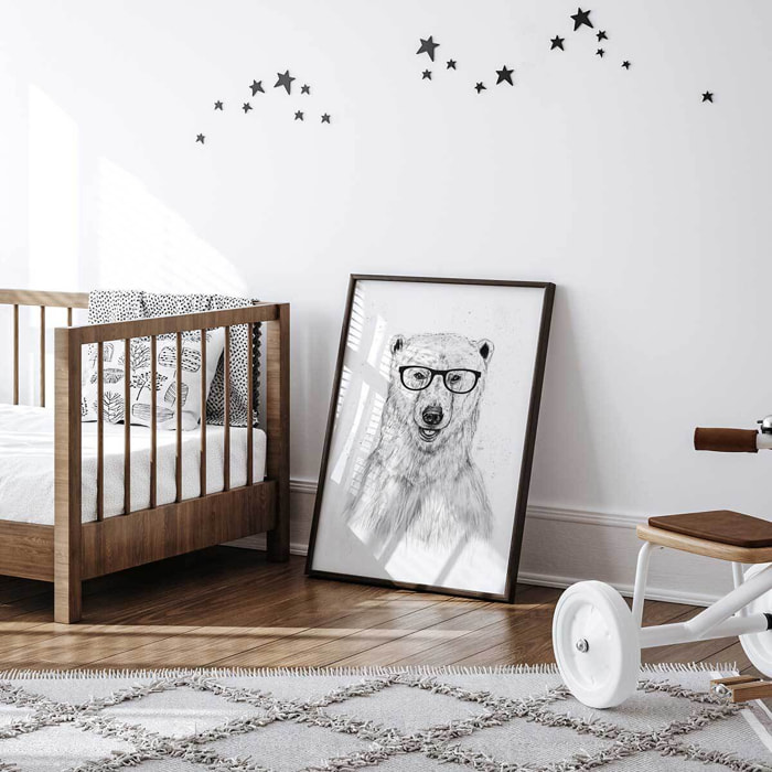 Affiche enfant ours etudiant  Affiche sous cadre noir